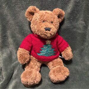 Brown Teddy Bear with Red Christmas Sweater